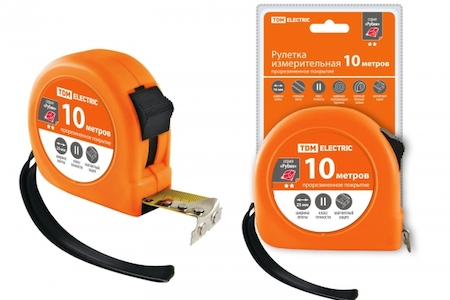 TDM ELECTRIC SQ1018-0108 Рулетка, длина 10 м, стальная лента, ширина 25 мм, прорезиненное покрытие, магнит, "Рубин" TDM